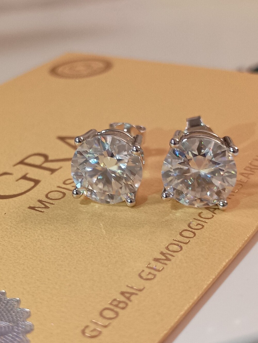 Huge 6CT Moissanite Prong Studs Earrings Real 925 Silver 18k G/P GRA Certificate